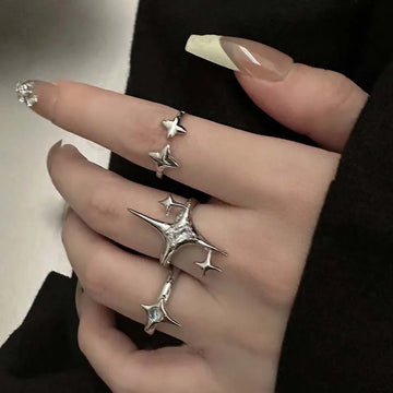 Riolio Vintage Irregular Cross Star Open Ring for Women Men Punk Gothic Sliver Color Adjustable Couple Rings Y2K Egirl Jewelry Gift